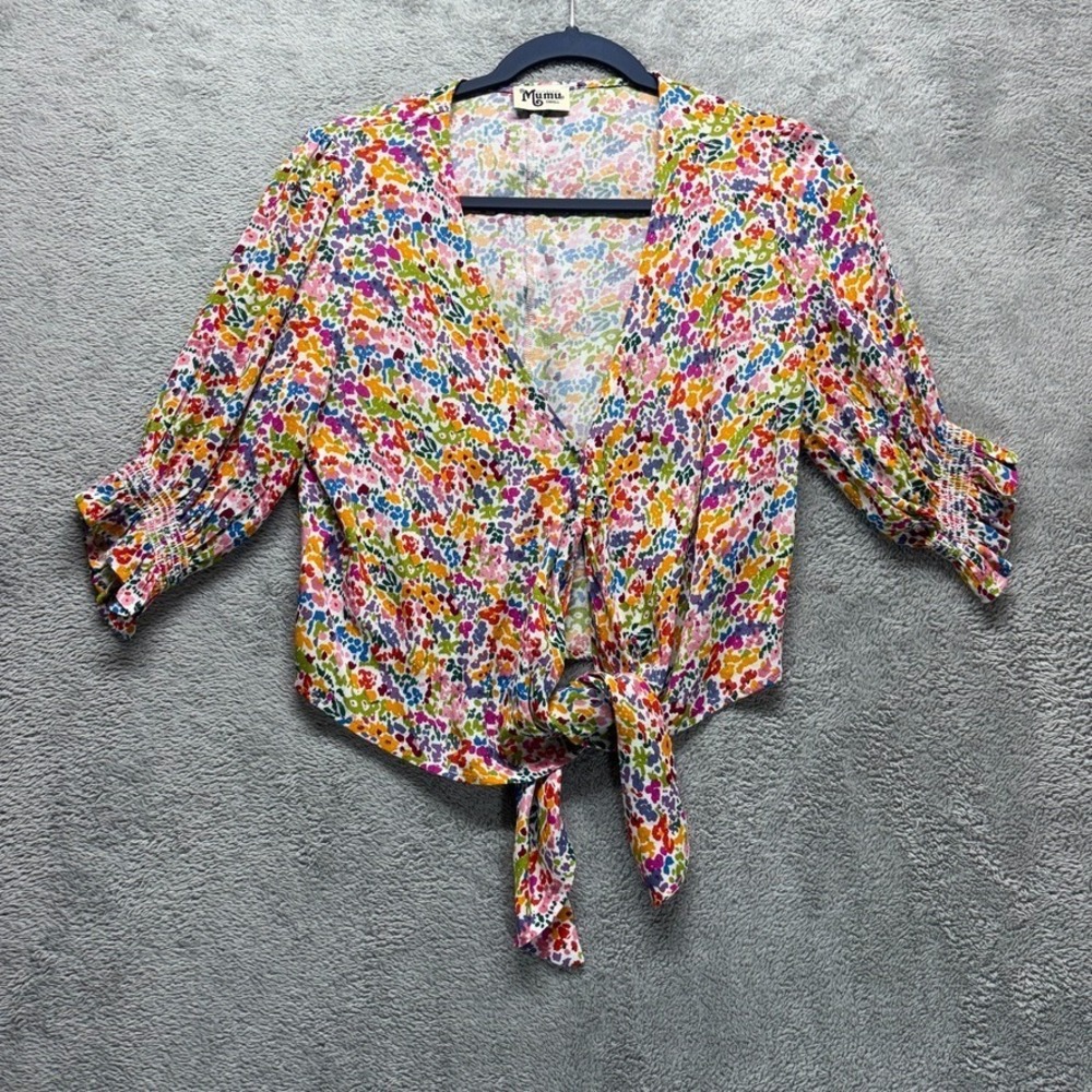 Show Me Your Mumu‎ Kimmy Tie Top Womens Small Colorful Elbow Length Beachy